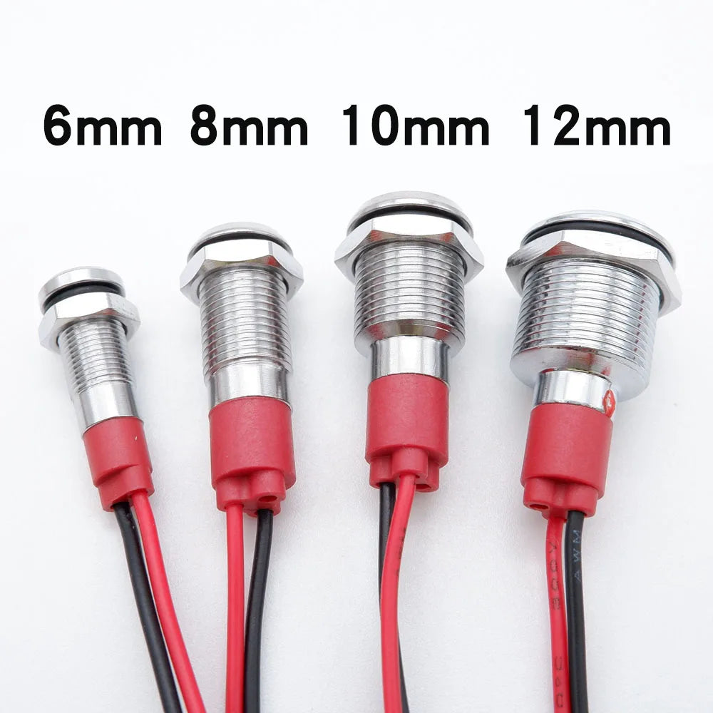 1pcs Metal Indicator Light 6mm 8mm 10mm 12mm LED Light Black Silver  with Wire 3V 5V 6V 12V 24V 110V 220V Red Yellow Blue Green