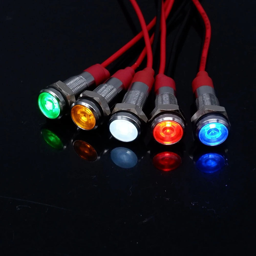 Metal Indicator Light 6mm 8mm 10mm 12mm With Wire LED Lamp Warning Signal Lamp 3-6v 12-24v 110-220V Red Green Blue White Orange