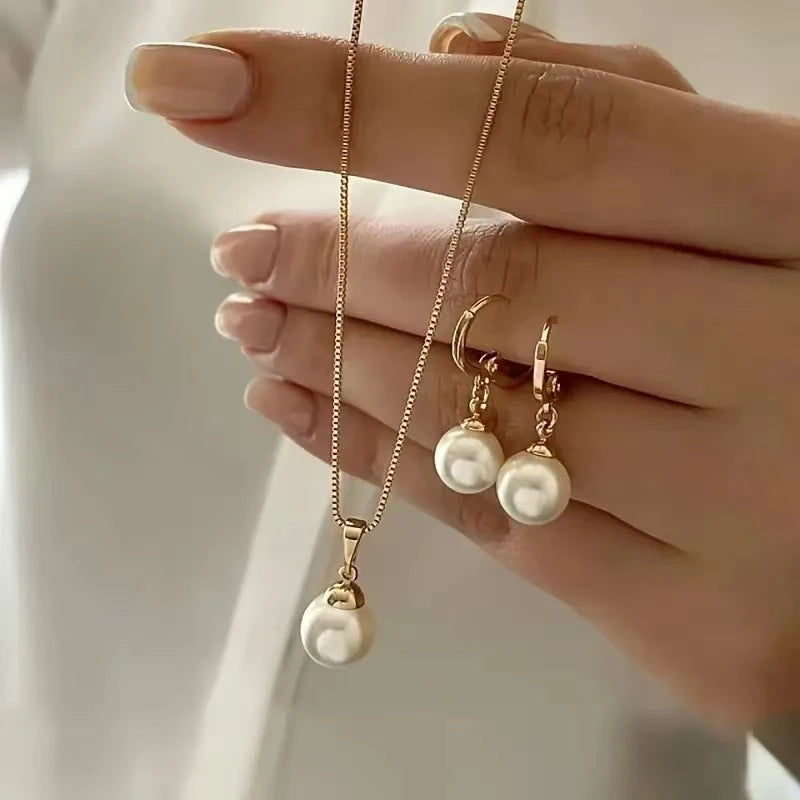 2 Pieces Of Round Pearl Jewelry Set, Earrings, Pendants, Necklaces, Ladies' Exquisite And Fashionable Wedding Jewelry Set,Gifts